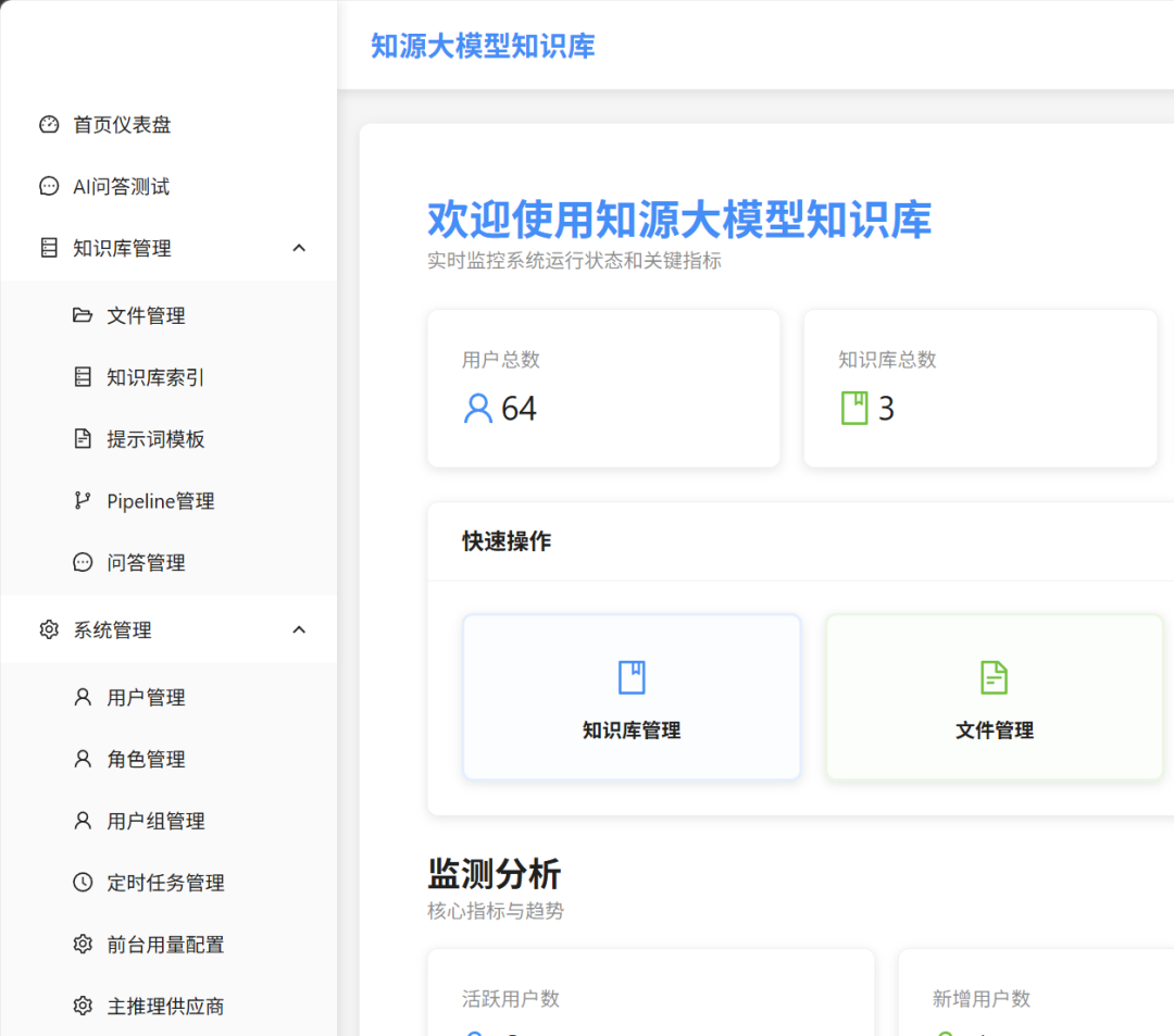 知源大模型知识库后台仪表盘界面
