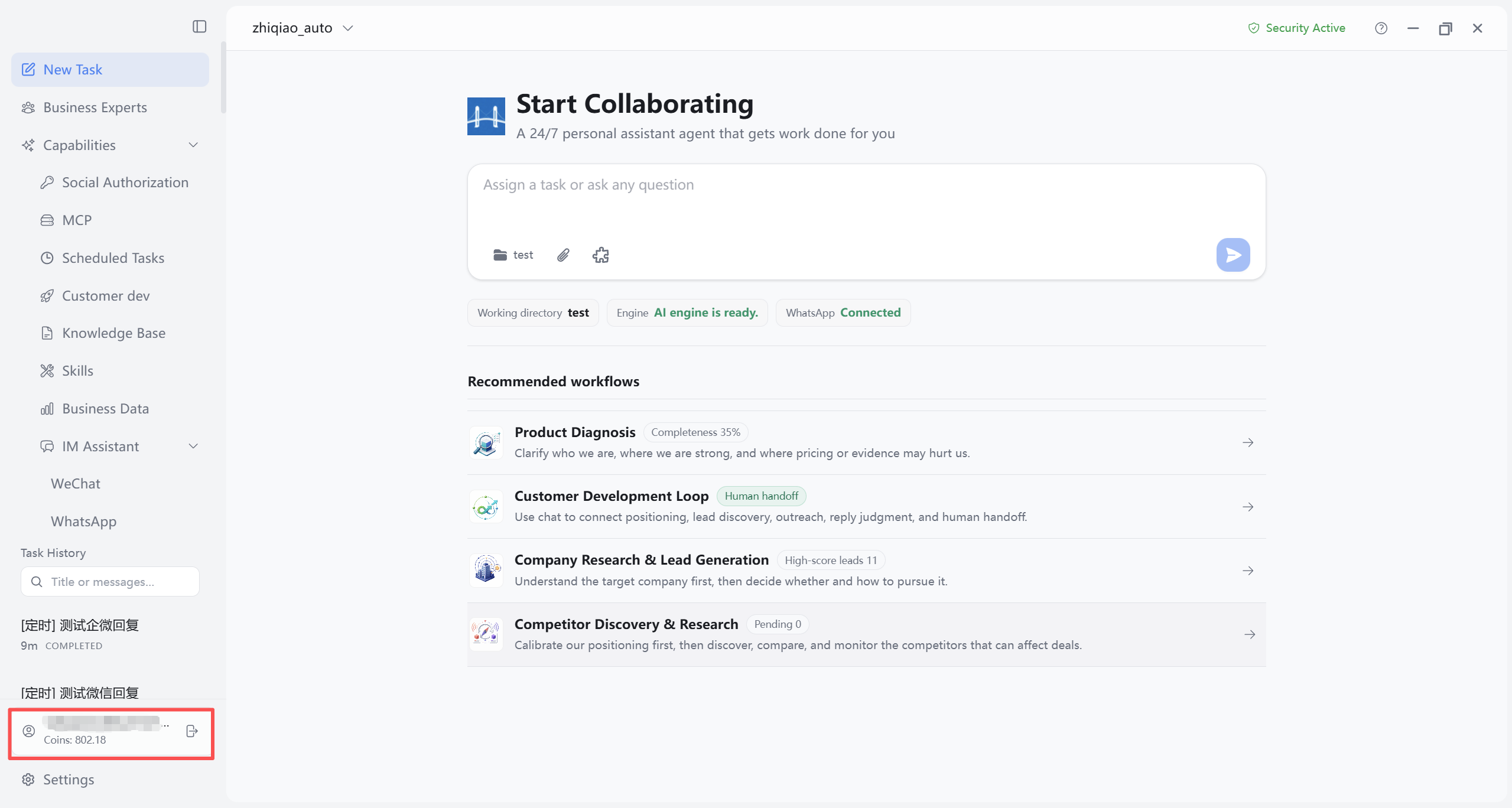 Sidebar account info