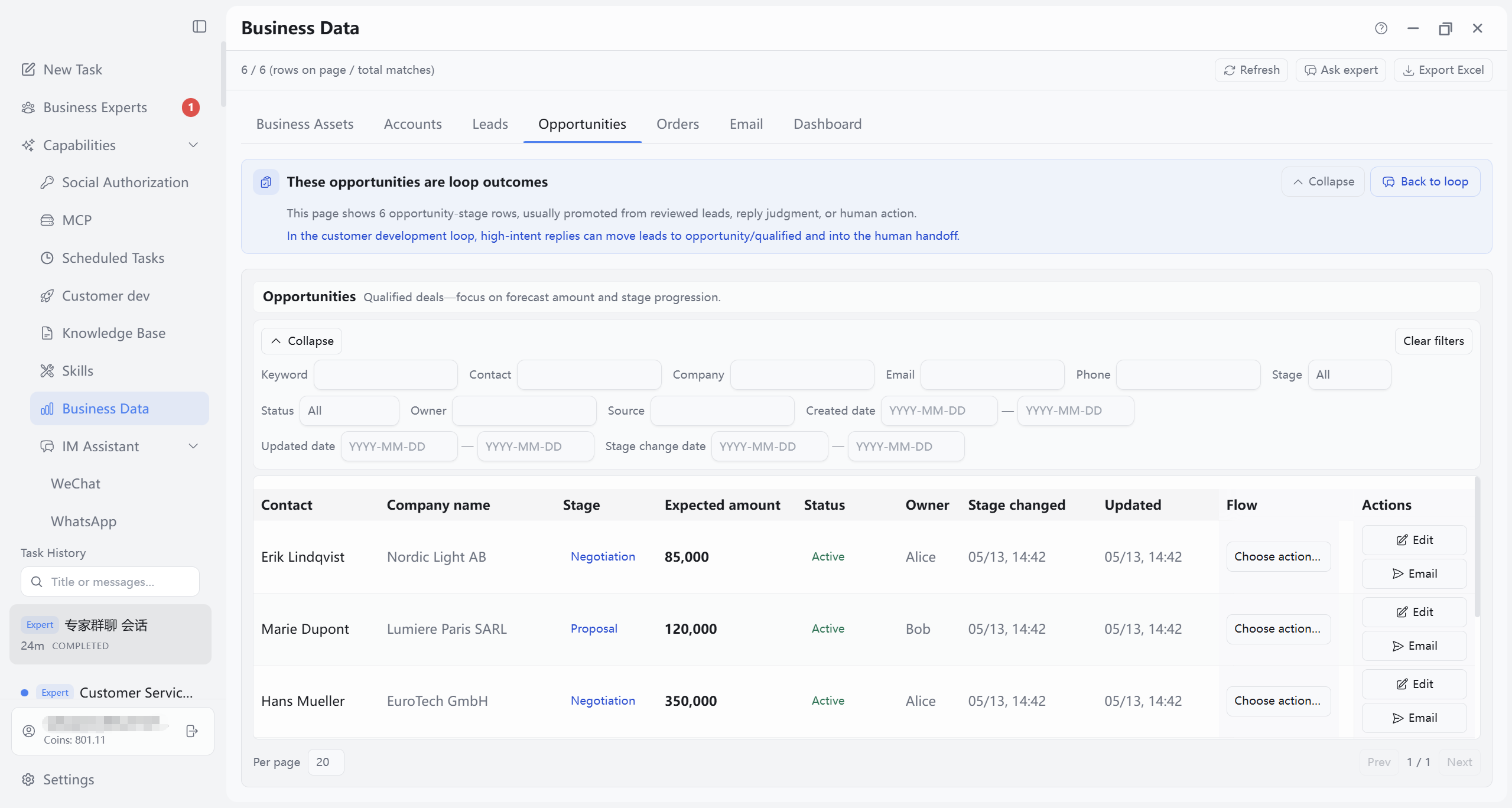Opportunities tab