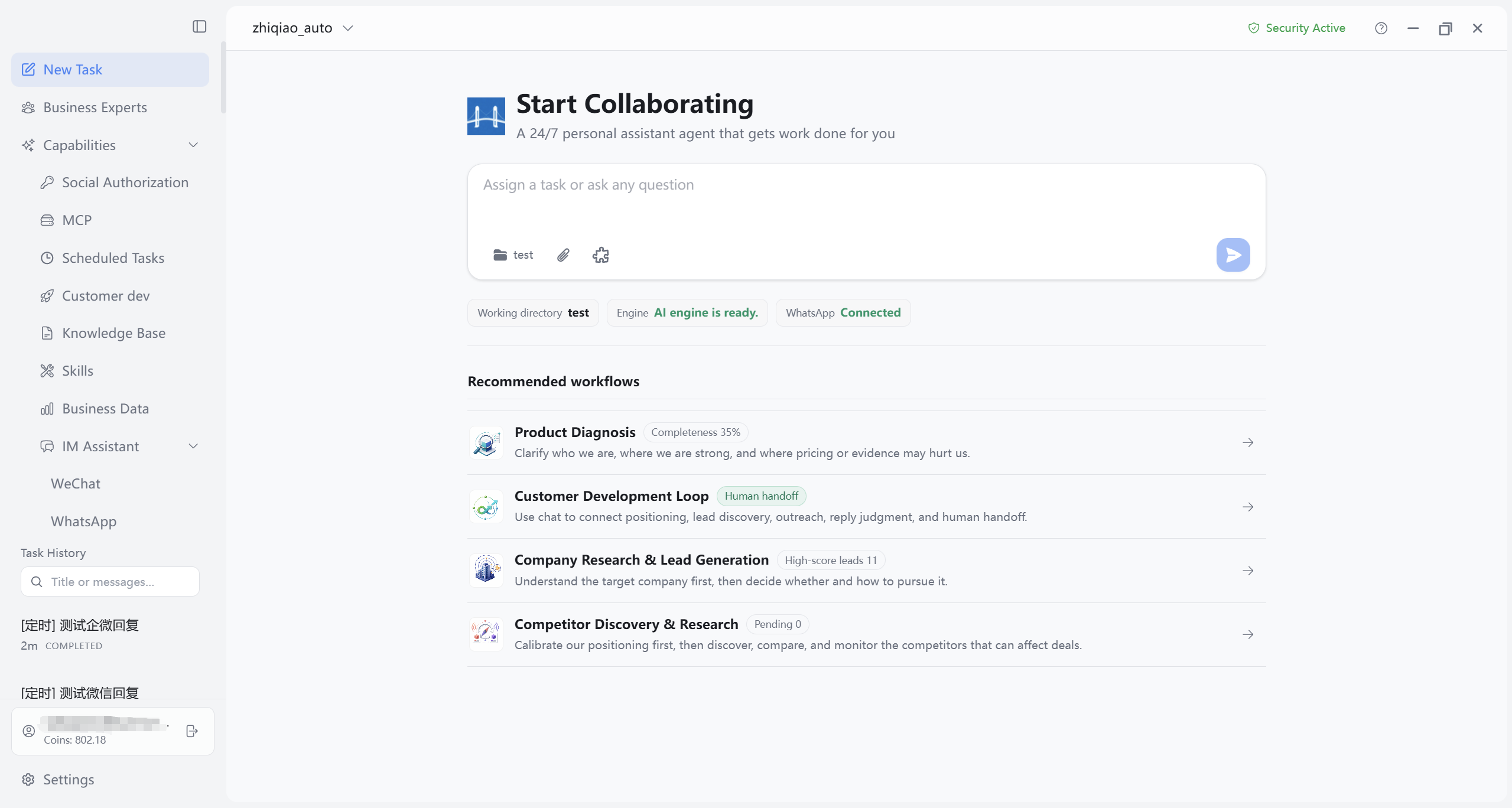 Ask expert opens Tasks page