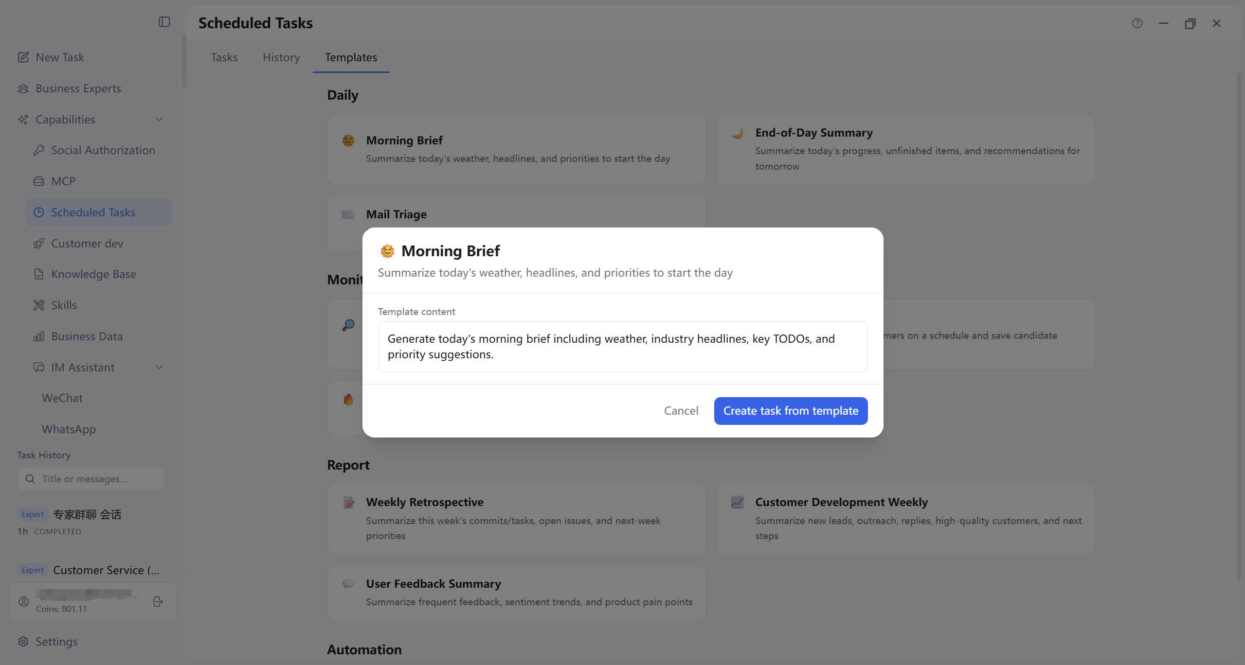 Create task from template