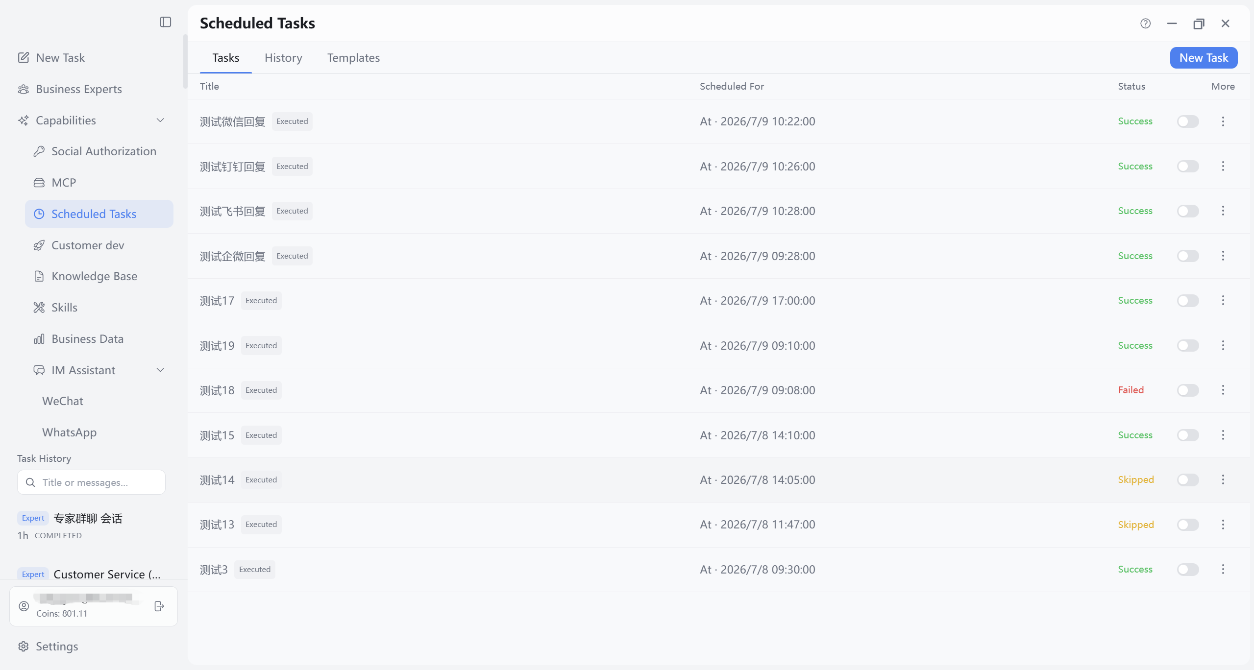 Scheduled Tasks Tasks tab and list