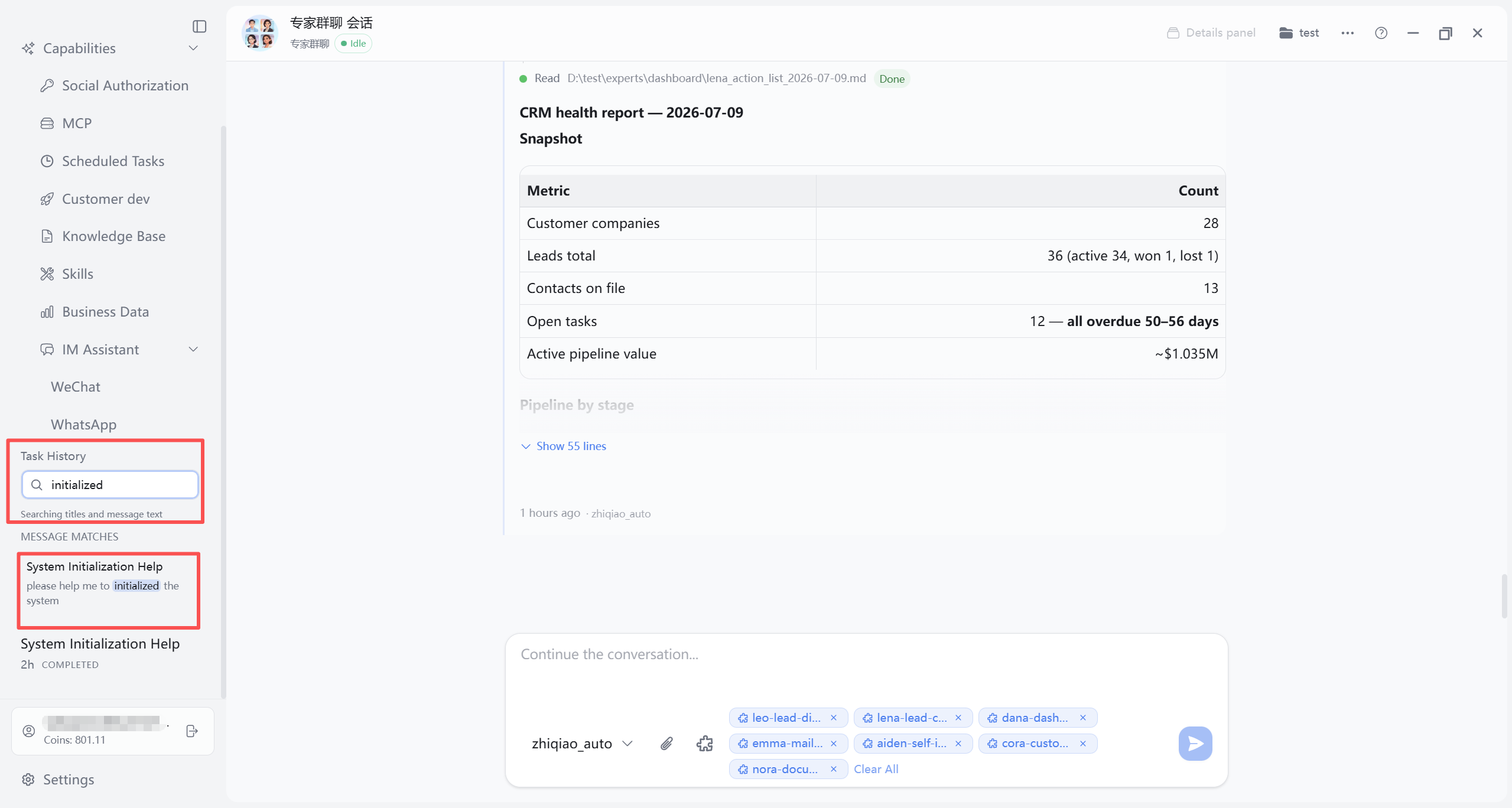 Task History full-text search