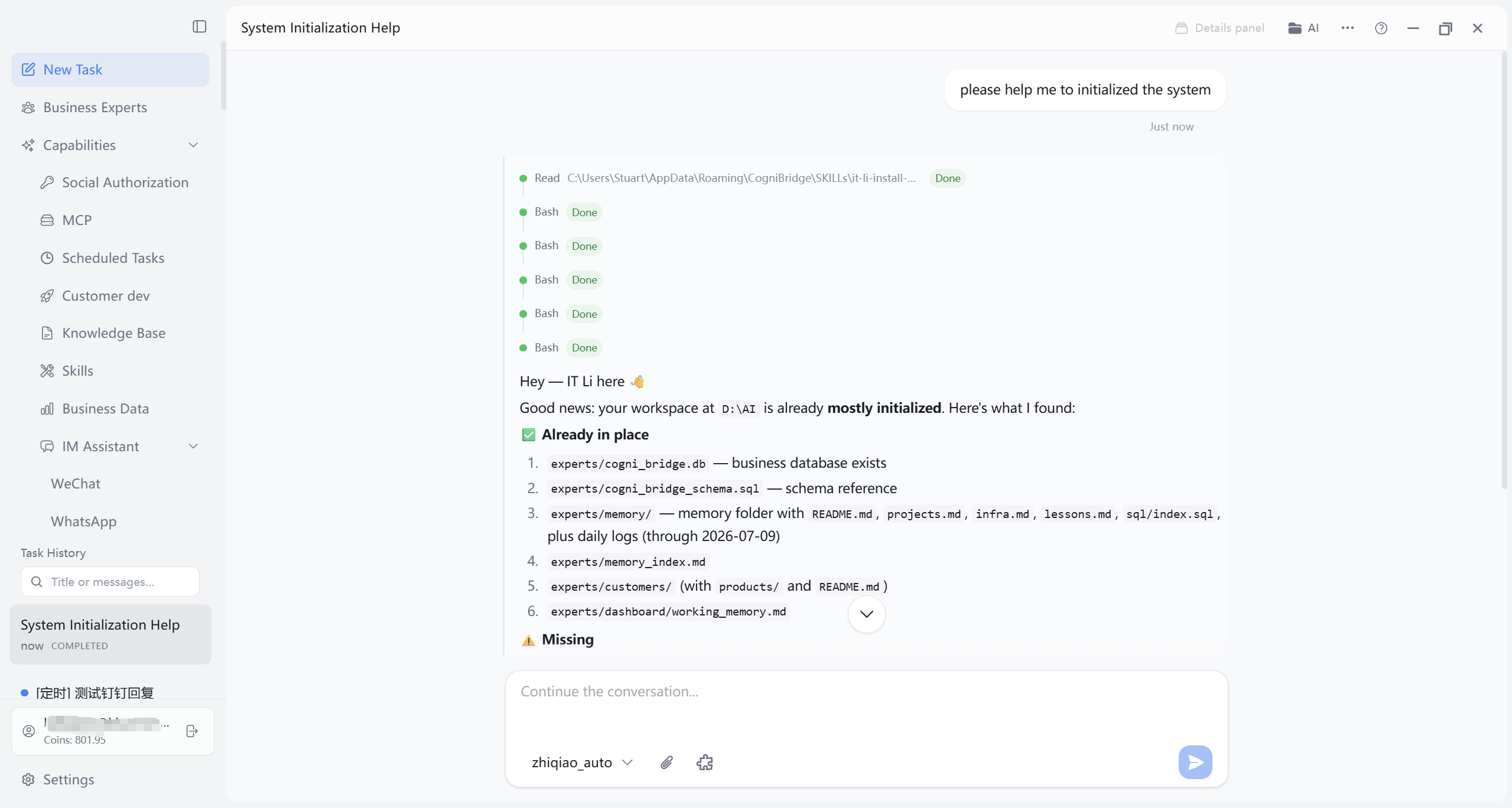 Initialize system via New Task